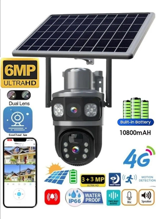 Sim Kartlı Güneş Enerjili Güvenlik Kamerası 3+3Mp Ultra Hd Gece Görüşlü İp Kamera