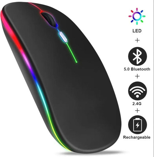 Led Işıklı Şarjlı Mouse 2.4Ghz Usb Wireless Ve Bluetooth Lu Sessiz İos Android Telefon Tablet Pc Tv