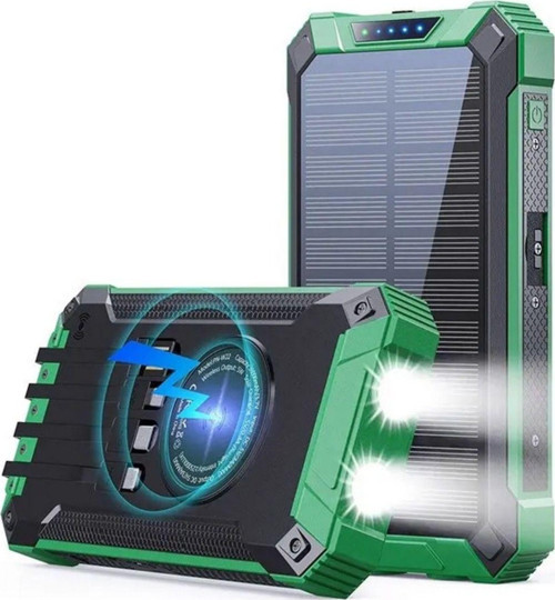 20000Mah Powerbank Solar Güneş Enerjili Wireless Kablosuz Şarj Özellikli Taşınabilir Şarj Led Işıklı