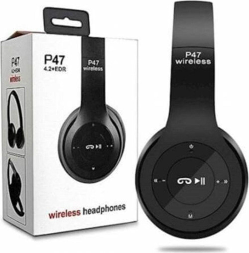 P47 Kablosuz Bluetooth Kulaklık Yükses Ses Ve Bass Fm Radyo Siyah Renk