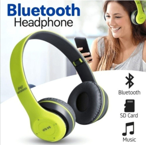 P47 Kablosuz Bluetooth Uyumlu Kulaklık Yükses Ses Ve Bass Fm Radyo Yeşil