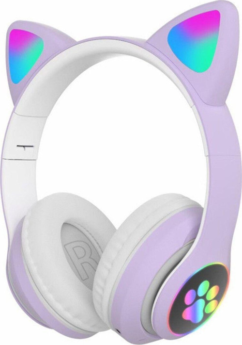 Kablosuz Kedi Kulaklık Şarjlı Led Işıklı Bluetooth Uyumlu Kulaklık Aux Sd Kart Girişli Stn-28