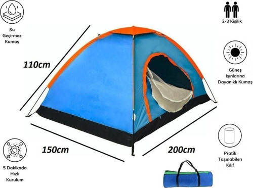 2-3 Kişilik Kolay Kurulum Çadır Kamp Ve Çocuk Oyun Çadırı 200Cmx150Cmx110Cm