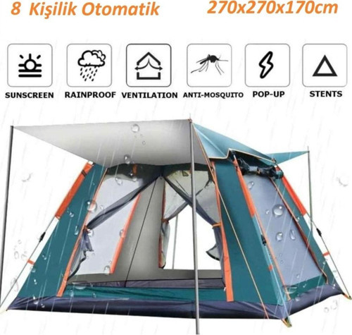 8 Kişilik Otomatik Kurulum Çadır Kamp Balık Ve Çocuk Oyun Çadırı 270Cmx270Cmx170Cm