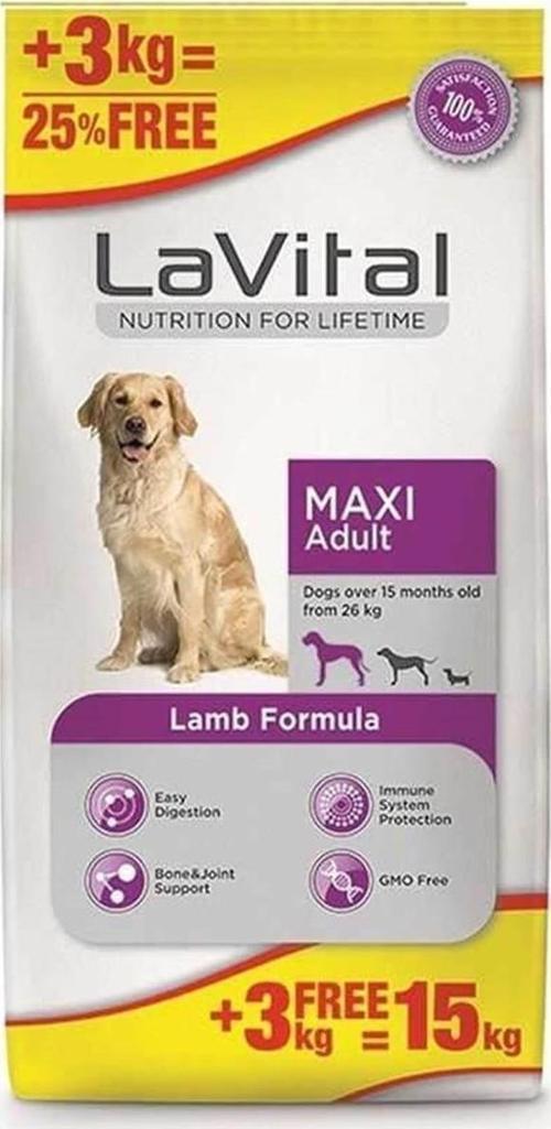 La Vital  Maxi Adult Kuzu Etli 12 kg + 3 kg Büyük Irk Yetişkin Köpek Maması
