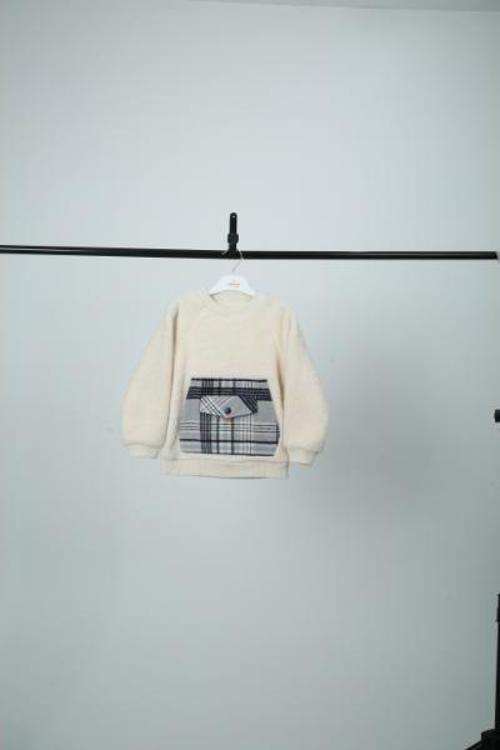 KANGURU CEPLİ PELUŞ SWEATSHIRT Ekru