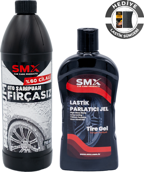 Premium %60 Cilalı Fırçasız Oto Şampuanı 750 ml + +Jel Lastik Parlatıcı 500 Ml + Sünger Hediye
