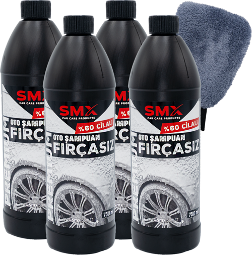 Premium %60 Cilalı Fırçasız Oto Şampuanı 4 Adet + Mikrofiber Oto Yıkama Eldiveni