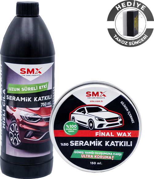 Final Wax 150 Ml  + Seramik Katkılı Hızlı ve Pratik Cila  750 ML.+ Hediye Takoz Cila Süngeri