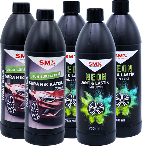 Neon Jant & Lastik Temizleyici 750 Ml  3 Adet + Seramik Katkılı Hızlı ve Pratik Cila 750 Ml 2 Adet ???? 5 Adet Al, 3 Öde!