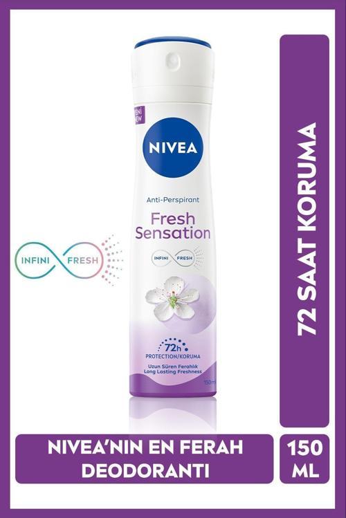 Kadın Sprey Deodorant Fresh Sensation 150ml, 72 Saat Anti-perspirant Koruma, Uzun Süren Ferahlık