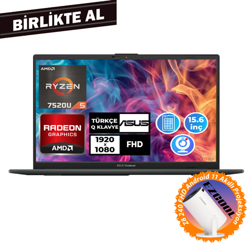 Vivobook Go 15 Ryzen 5 7520U 16GB 512GB SSD 15.6" Freedos + Projeksiyon E1504FA-NJ1465 018