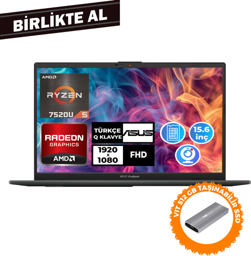 Vivobook Go 15 Ryzen 5 7520U 16GB 512GB SSD 15.6" W11P + VIT 512GB SSD E1504FA-NJ1465 029