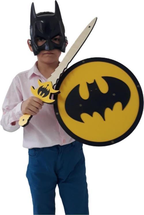 Ahşap Oyuncak Silah Seti 3’lü, Batman Kalkanı, Kılıcı Ve Maskesi, Yuvarlak
