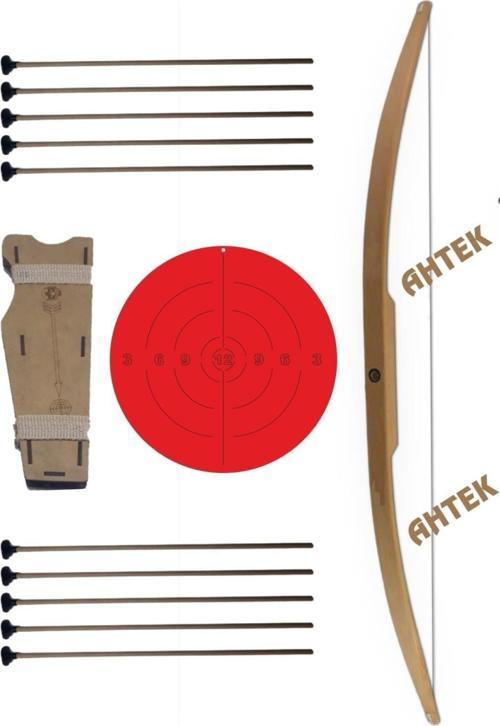 Doğal Ahşap Ok Yay Seti, Yay + 10 Adet Ok + Sadak + Hedef