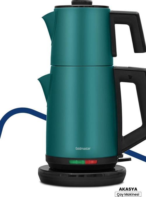 Akasya Yeşil Xl 2200 Watt Patentli Damlatmayan Tasarımı Çelik Çay Makinesi Ve Su Isıtıcısı