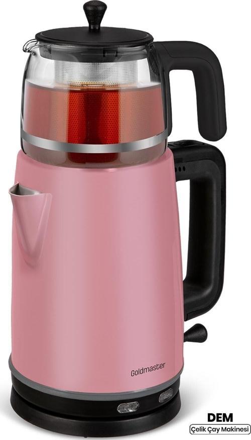 Dem Sedef Pembe 2200 Watt Xl Paslanmaz Demlikli Cam Çelik Çay Makinesi Ve Su Isıtıcısı