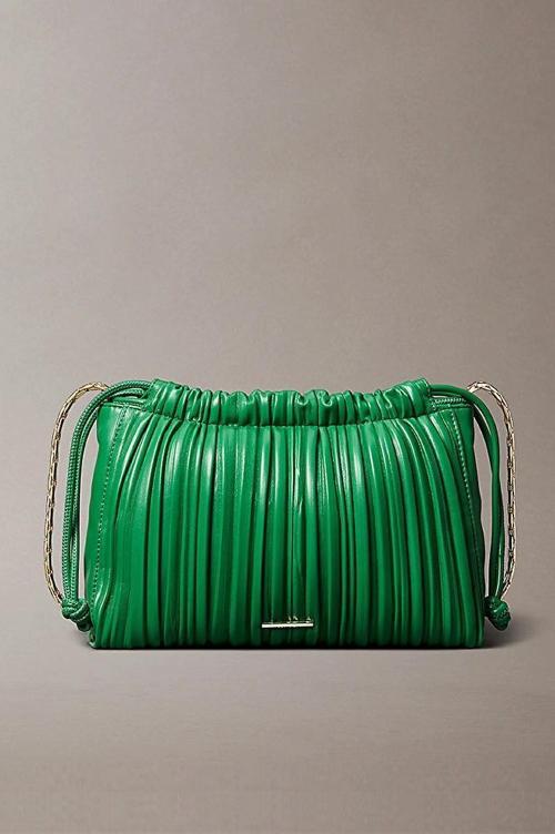 Drawstring Plisse Kadın Yeşil Omuz Çantası LV04F3076G-0K6