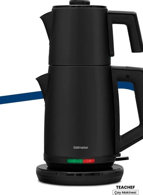 Teachef Siyah 2200 Watt Paslanmaz Çelik Damlatmayan Tasarım Çelik Çay Makinesi Ve Su Isıtıcısı