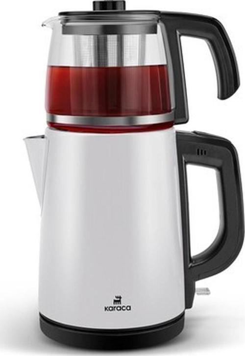 Tea Glass  2 in 1 Çelik Çay Makinesi ve Kettle White Inox