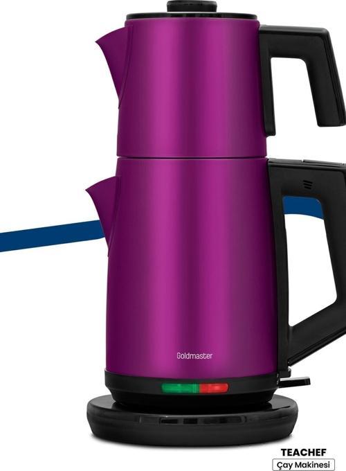 Teachef Violet 2200 Watt Paslanmaz Çelik Damlatmayan Tasarım Çelik Çay Makinesi Ve Su Isıtıcısı