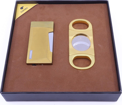 Cohiba Çakmak Kesici İkili Puro Seti - Gold