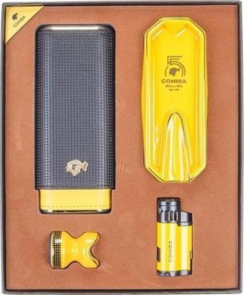 Cohiba Çakmak Kılıf Küllük Sehpa Dörtlü Puro Seti Sarı