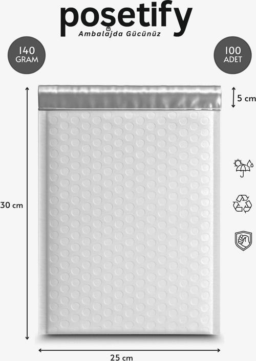 Balonlu Beyaz Kargo Poşeti 25X30+5 Cm | 140 Gr Bantlı Patpatlı Kargo Poşeti | 100’Lü