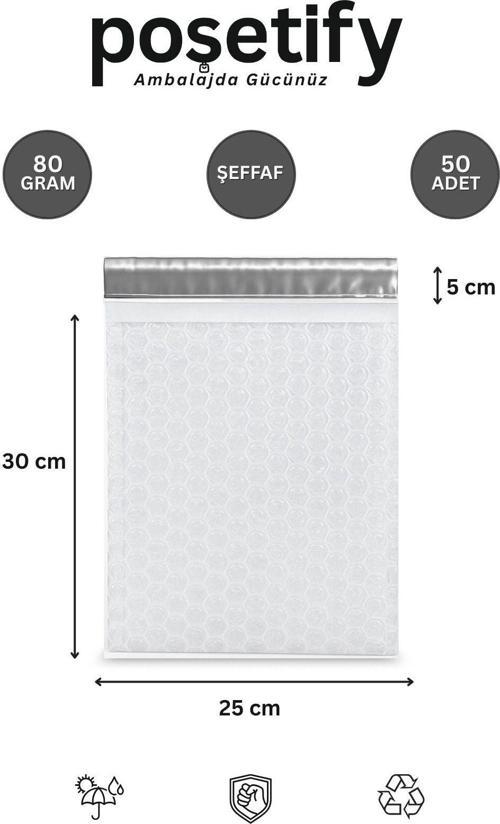 Balonlu Şeffaf Kargo Poşeti 25X30+5 Cm | 80 Gr Bantlı Patpatlı Kargo Poşeti | 50’Li E-Ticaret Poşeti