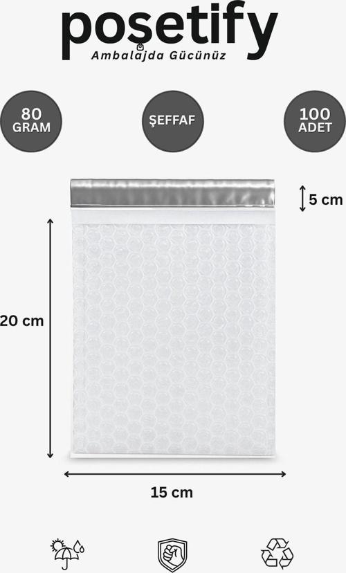 Balonlu Şeffaf Kargo Poşeti 15X20+5 Cm | 80 Gr Bantlı Patpatlı Kargo Poşeti | 100’Lü