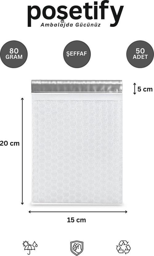 Balonlu Şeffaf Kargo Poşeti 15X20+5 Cm | 80 Gr Bantlı Patpatlı Kargo Poşeti | 50’Li E-Ticaret Poşeti
