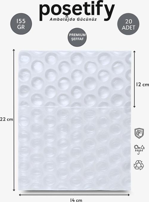 Premium Büyük Balonlu Torba 14 X 22 + 12 Cm | 20’Li Set | Kalın Malzeme | Koruyucu Ambalaj Poşeti