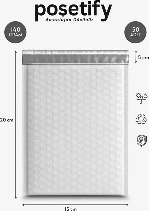 Balonlu Beyaz Kargo Poşeti 15X20+5 Cm | 140 Gr Bantlı Patpatlı Kargo Poşeti | 50’Li E-Ticaret Poşeti