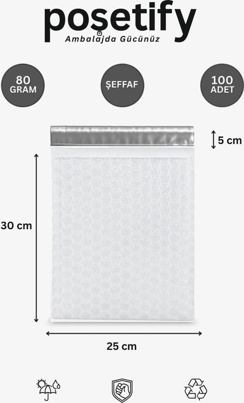 Balonlu Şeffaf Kargo Poşeti 25X30+5 Cm | 80 Gr Bantlı Patpatlı Kargo Poşeti | 100’Lü