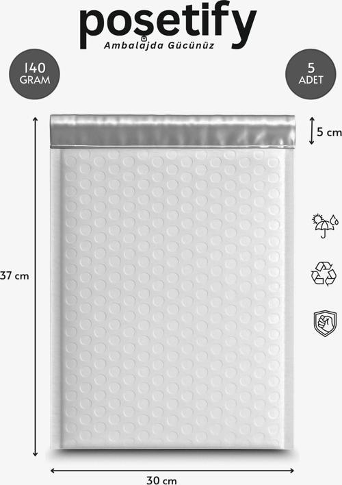 Balonlu Beyaz Kargo Poşeti 30X37+5 Cm | 140 Gr Bantlı Patpatlı Kargo Poşeti | 5’Li E-Ticaret Poşeti