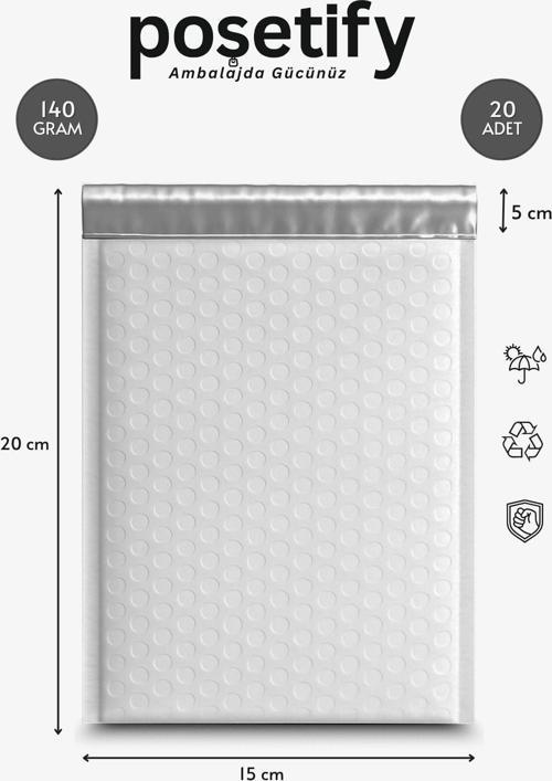 Balonlu Beyaz Kargo Poşeti 15X20+5 Cm | 140 Gr Bantlı Patpatlı Kargo Poşeti | 20’Li E-Ticaret Poşeti
