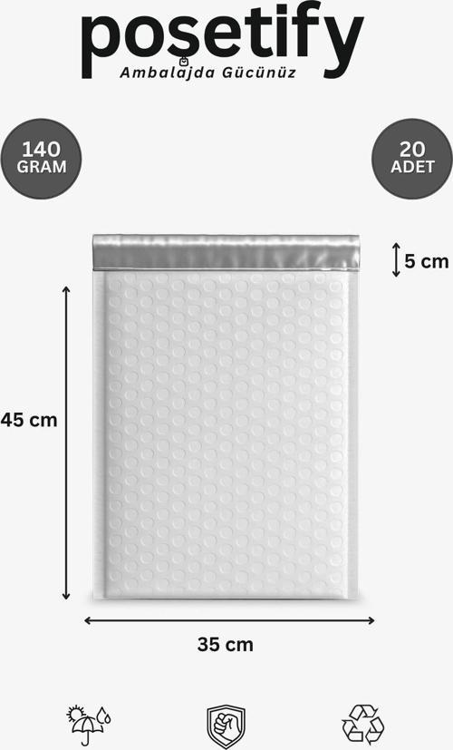 Balonlu Beyaz Kargo Poşeti 35X45+5 Cm | 140 Gr Bantlı Patpatlı Kargo Poşeti | 20’Li E-Ticaret Poşeti
