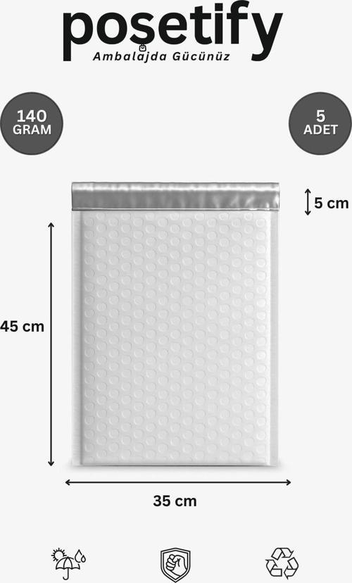 Balonlu Beyaz Kargo Poşeti 35X45+5 Cm | 140 Gr Bantlı Patpatlı Kargo Poşeti | 5’Li E-Ticaret Poşeti
