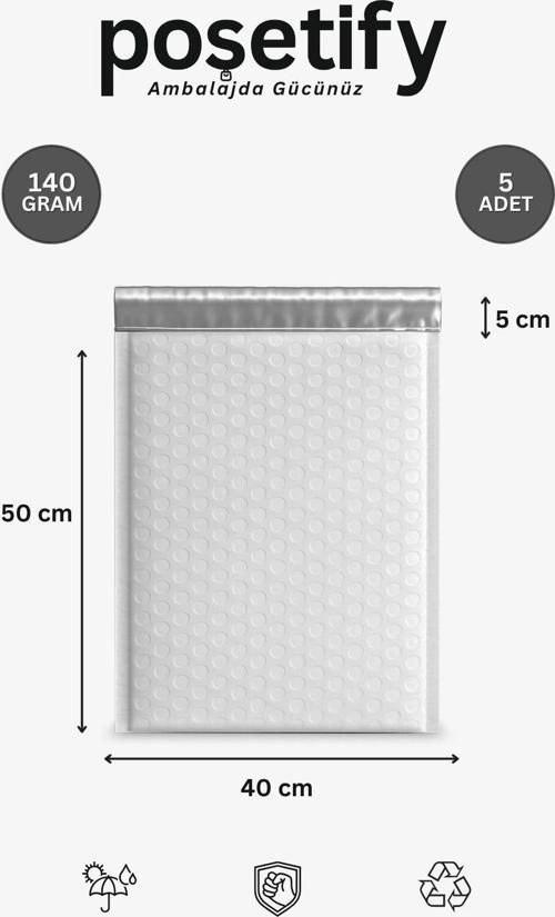 Balonlu Beyaz Kargo Poşeti 40X50+5 Cm | 140 Gr Bantlı Patpatlı Kargo Poşeti | 5’Li E-Ticaret Poşeti