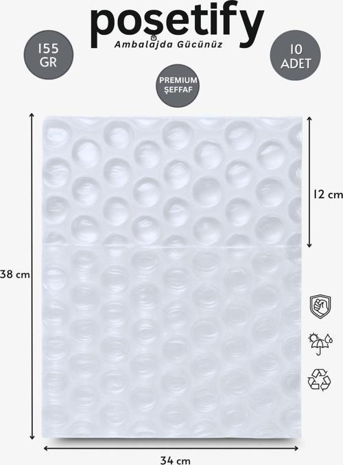 Premium Büyük Balonlu Torba 34 X 36 + 12 Cm | 10’Li Set | Kalın Malzeme | Koruyucu Ambalaj Poşeti