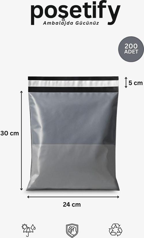 Gri Cepli Kargo Poşeti 22X30+5 Cm | Yapışkan Bantlı Gönderi Zarfı | 200’Lü E-Ticaret Poşeti