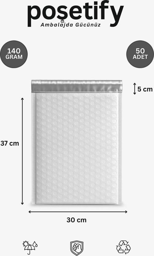 Balonlu Beyaz Kargo Poşeti 30X37+5 Cm | 140 Gr Bantlı Patpatlı Kargo Poşeti | 50’Li E-Ticaret Poşeti