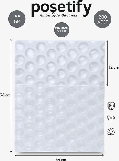 Premium Büyük Balonlu Torba 34 X 36 + 12 Cm | 200’Li Set | Kalın Malzeme | Koruyucu Ambalaj Poşeti