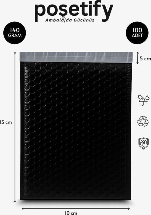 Balonlu Siyah Kargo Poşeti 10X15+5 Cm | 140 Gr Bantlı Patpatlı Kargo Poşeti | 100’Lü