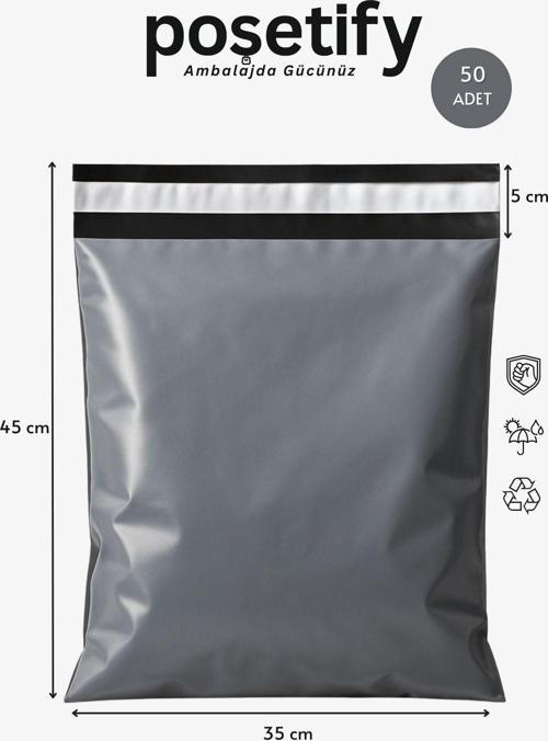 Gri Cepsiz Kargo Poşeti 35X45+5 Cm | Yapışkan Bantlı Kargo Zarfı | 50’Li E-Ticaret Poşeti