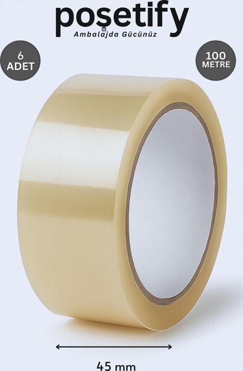 45Mm X 100 Metre Koli Bandı | Güçlü Yapışkanlı Şeffaf Paketleme Bandı | 6’Lı Set