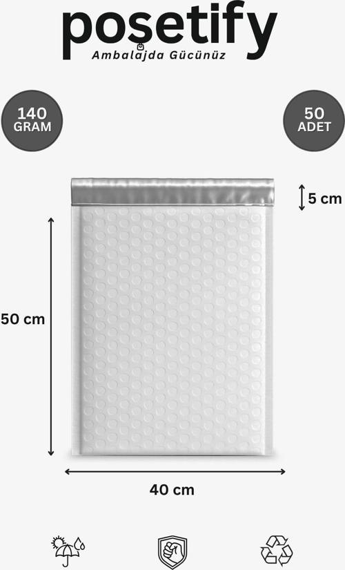 Balonlu Beyaz Kargo Poşeti 40X50+5 Cm | 140 Gr Bantlı Patpatlı Kargo Poşeti | 50’Li E-Ticaret Poşeti