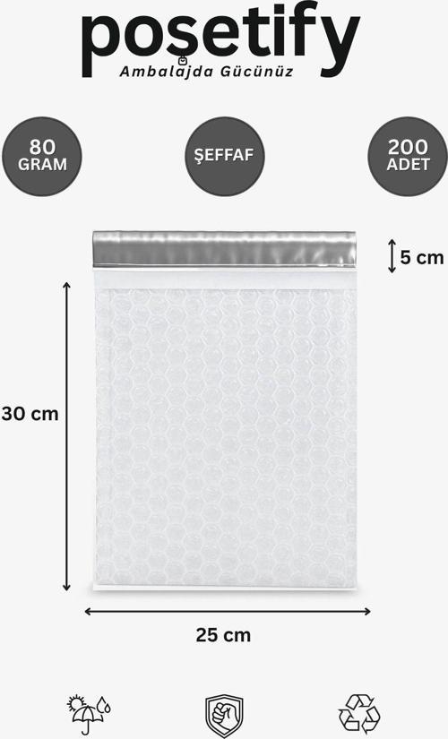 Balonlu Şeffaf Kargo Poşeti 25X30+5 Cm | 80 Gr Bantlı Patpatlı Kargo Poşeti | 200’Lü