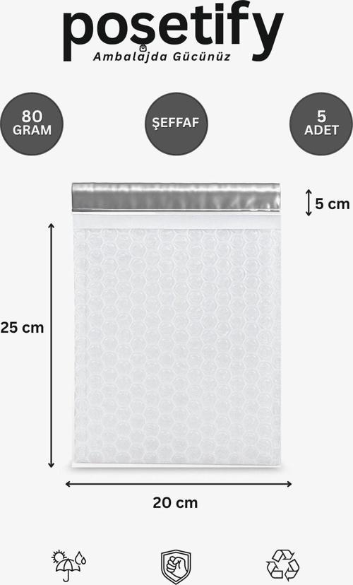 Balonlu Şeffaf Kargo Poşeti 15X20+5 Cm | 80 Gr Bantlı Patpatlı Kargo Poşeti | 5’Li E-Ticaret Poşeti