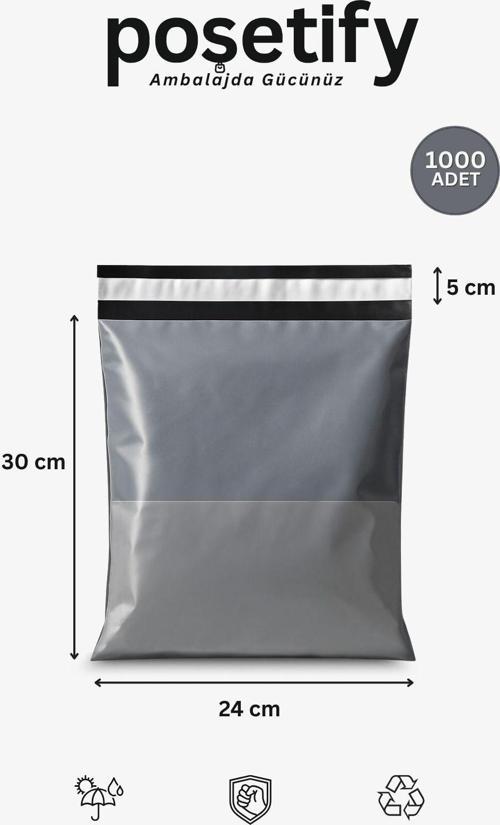 Gri Cepli Kargo Poşeti 22X30+5 Cm | Yapışkan Bantlı Gönderi Zarfı | 1000’Lü E-Ticaret Poşeti